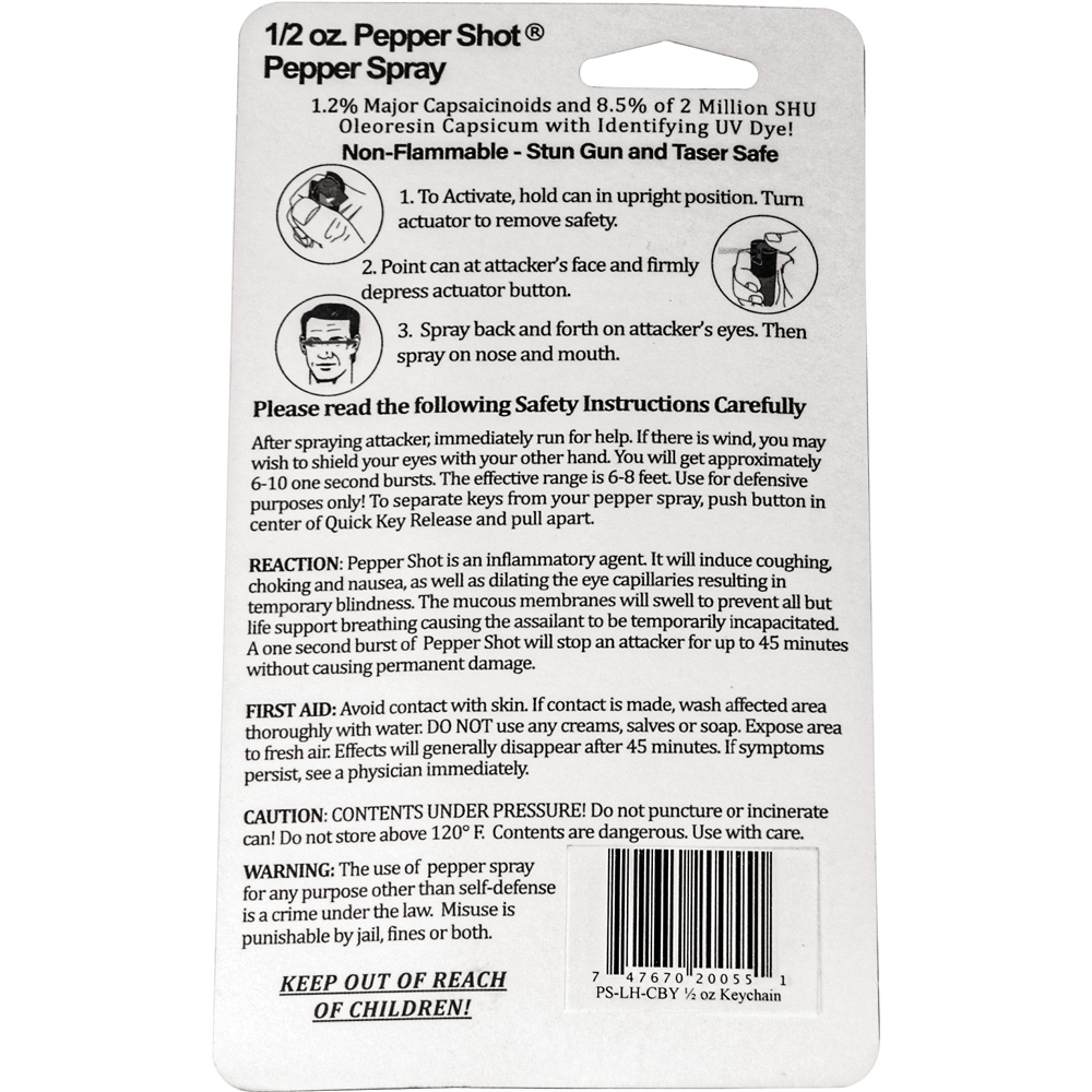 Pepper Shot 1.2% MC 1/2 oz pepper spray fashion leatherette holster and quick release keychain cheetah black/yellow view 2